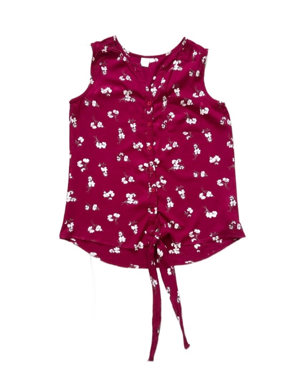 twik Burgundy Floral Tie-Front Sleeveless Tank